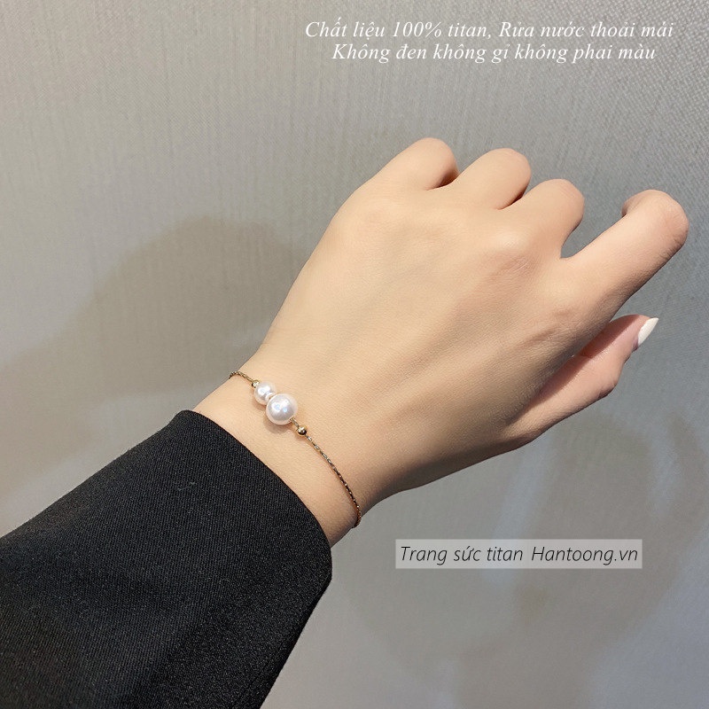 Lắc tay nữ titan không gỉ mặt ngọc trai nhân tạo phong cách thời trang ins hàn quốc