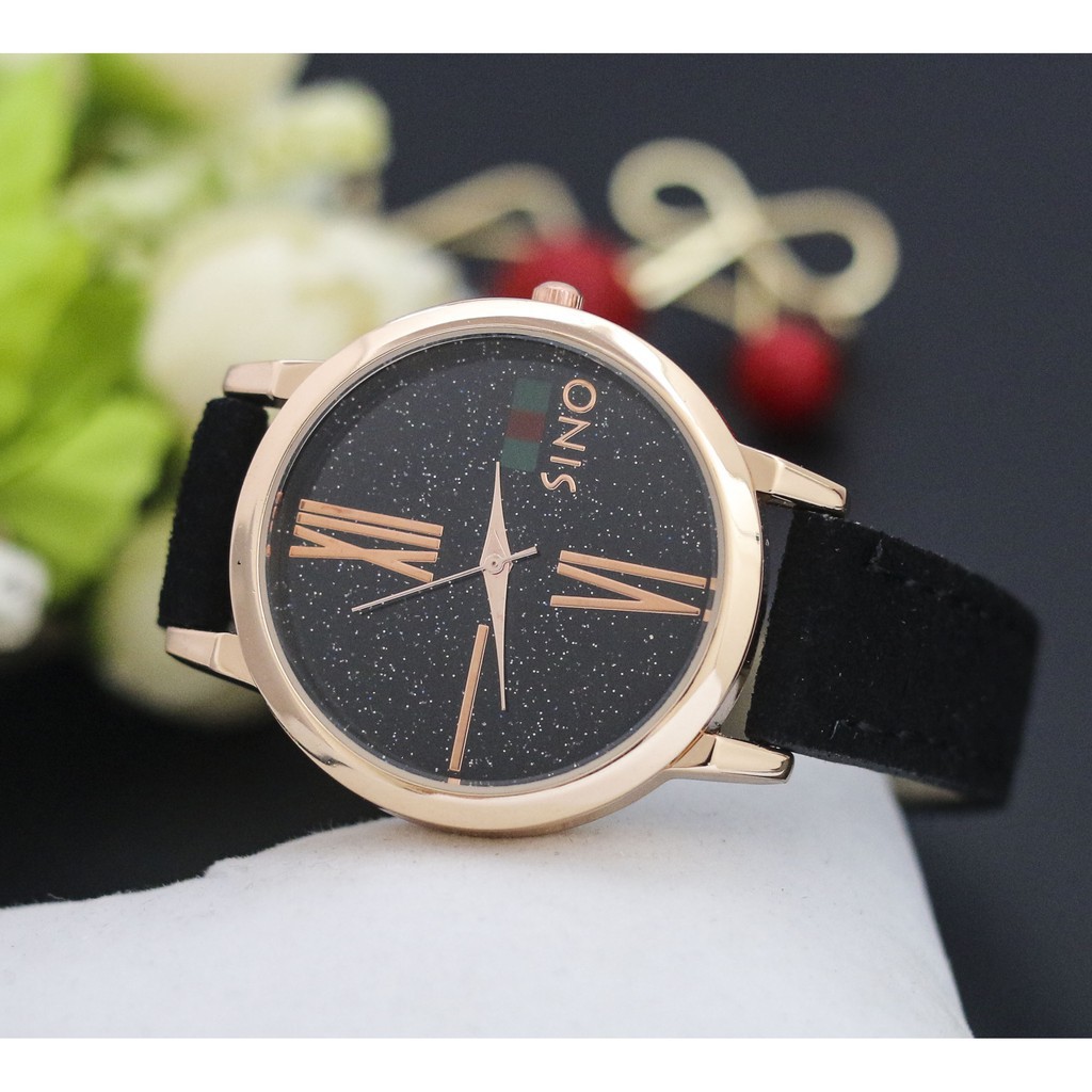 (Chính hãng). Đồng hồ nữ SINO JAPAN  dây da lộn cao cấp + Tặng kèm hộp và pin