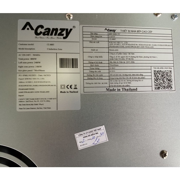 Bếp Từ Đôi Canzy CZ 888T ✅ Nhập Khẩu Thái Lan ✅ Công nghệ "Inverter" siêu tiết kiệm điện - BH 3 năm