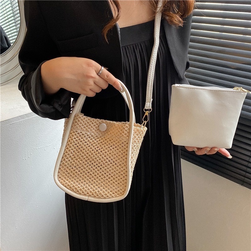 Túi Đeo Chéo Hình Vuông Cỡ Lớn Bằng Rơm Dệt Phong Cách Mới Mùa Hè 2022 NB00116