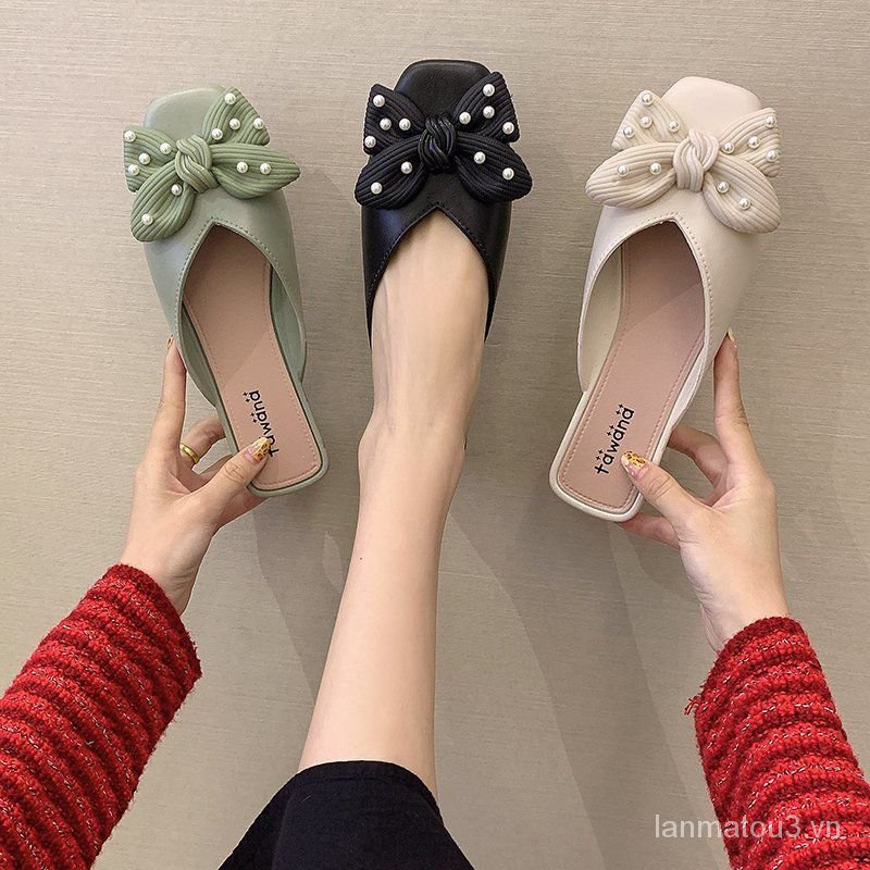 Women's Muller Shoes Slippers Summer Outer Wear Internet Celebrity Toe Cap Semi Slipper Sandals Chanel-Style Lazy Shoes2021Years of the New Shoes