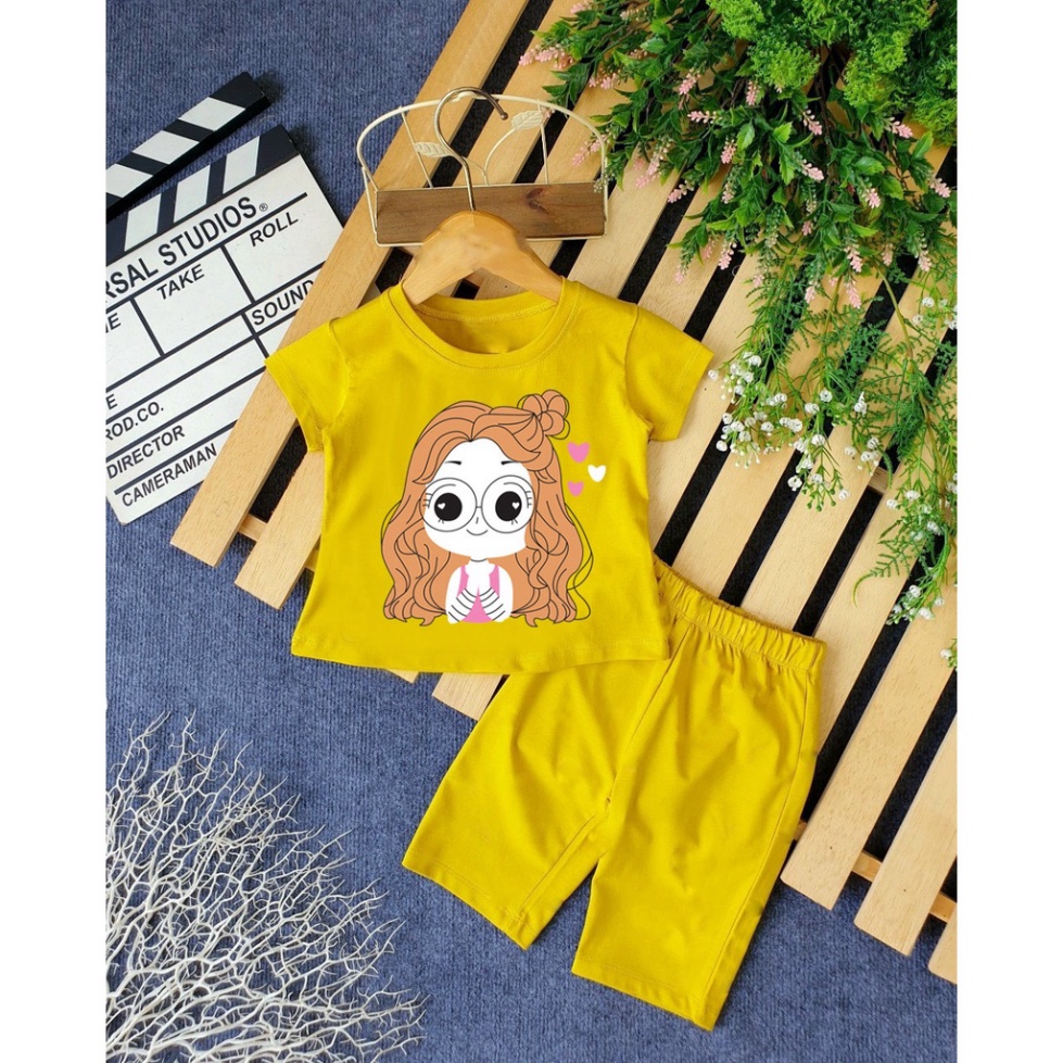 ( Khuyến mãi ) Combo 6 Bộ bé gái hình cô bé gái đeo mắt kinh tóc vàng cho bé từ 6-28kg .BDBG52. .