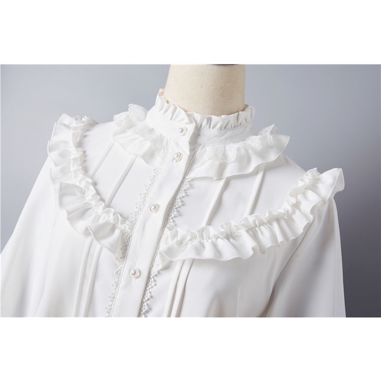 Áo sơ mi cổ đứng phối ren bèo phong cách lolita