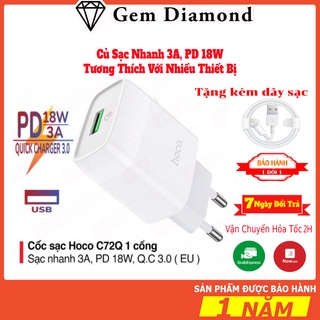 Củ sạc nhanh hoco c72q 1 cổng usb sạc nhanh 3a, pd 18w, tương thích với nhiều thiết bị
