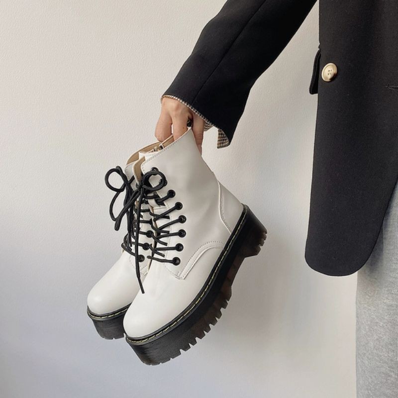 (HÀNG ORDER - ẢNH THẬT FEEDBACK) LEATHER PLATFORM BOOTS - BỐT ULZZANG ĐẾ CAO 5CM MÀU ĐEN | BigBuy360 - bigbuy360.vn