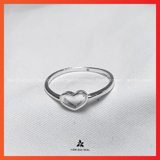Nhẫn bạc tim thủng thiết kế đơn giản, nhẫn bạc ta đủ size cho khách