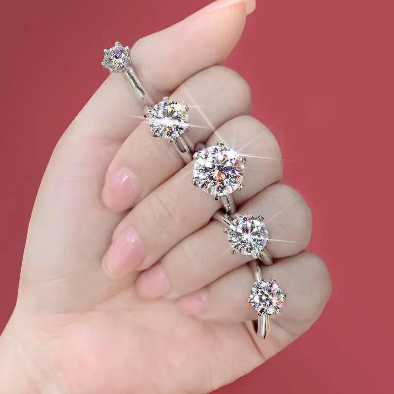 Nhẫn Moissanite chính hãng nữ kim cương vàng trắng 1-5 carat cặp đôi cầu hôn 520 món quà tặng bạn gái