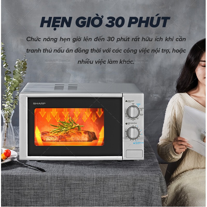 [Mã ELBAU10 giảm 10% đơn 500K]Lò vi sóng có nướng Sharp R-G228VN-SL - 20L - Hàng Chính Hãng