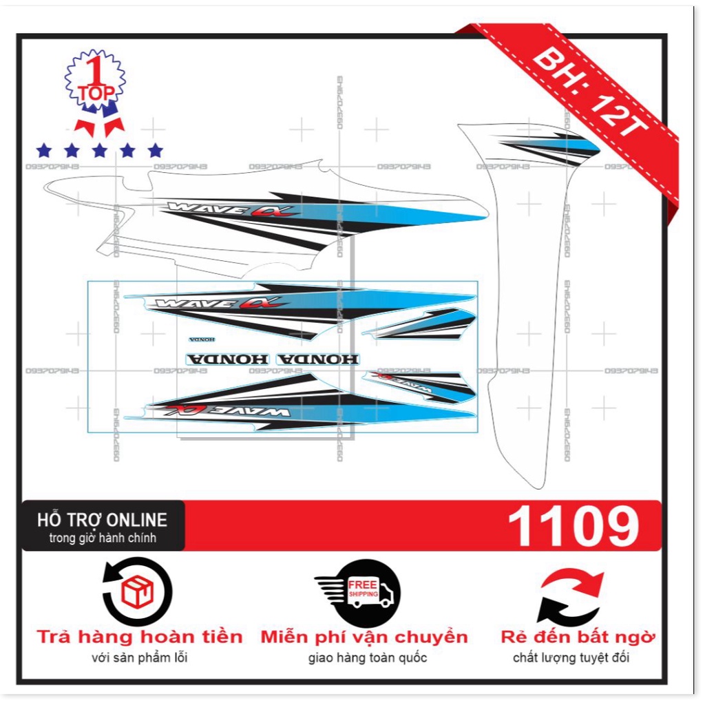 ( Quí khách vui lòng mang ra tiệm cho thợ dán ) Tem wave a trắng xanh 2016
