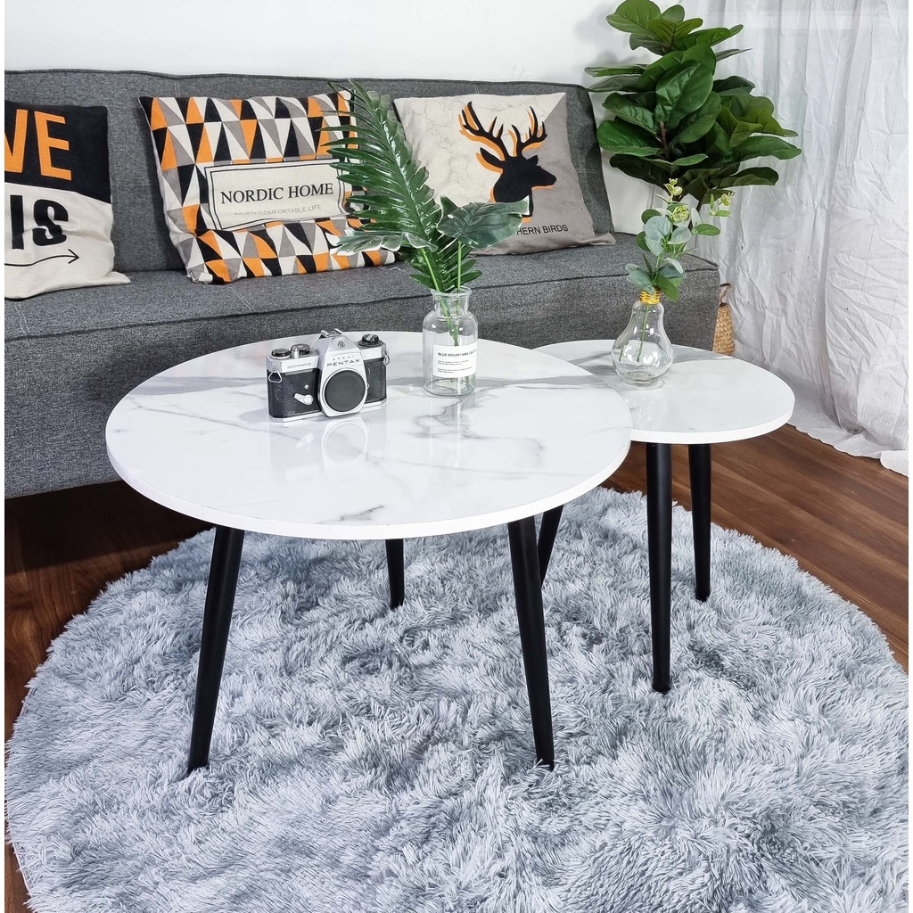 Bàn trà tròn, Bàn sofa chân sắt mặt gỗ vân đá 60x60 để cùng sofa phòng khách hoặc bàn uống cà phê - mẫu bt02 | BigBuy360 - bigbuy360.vn