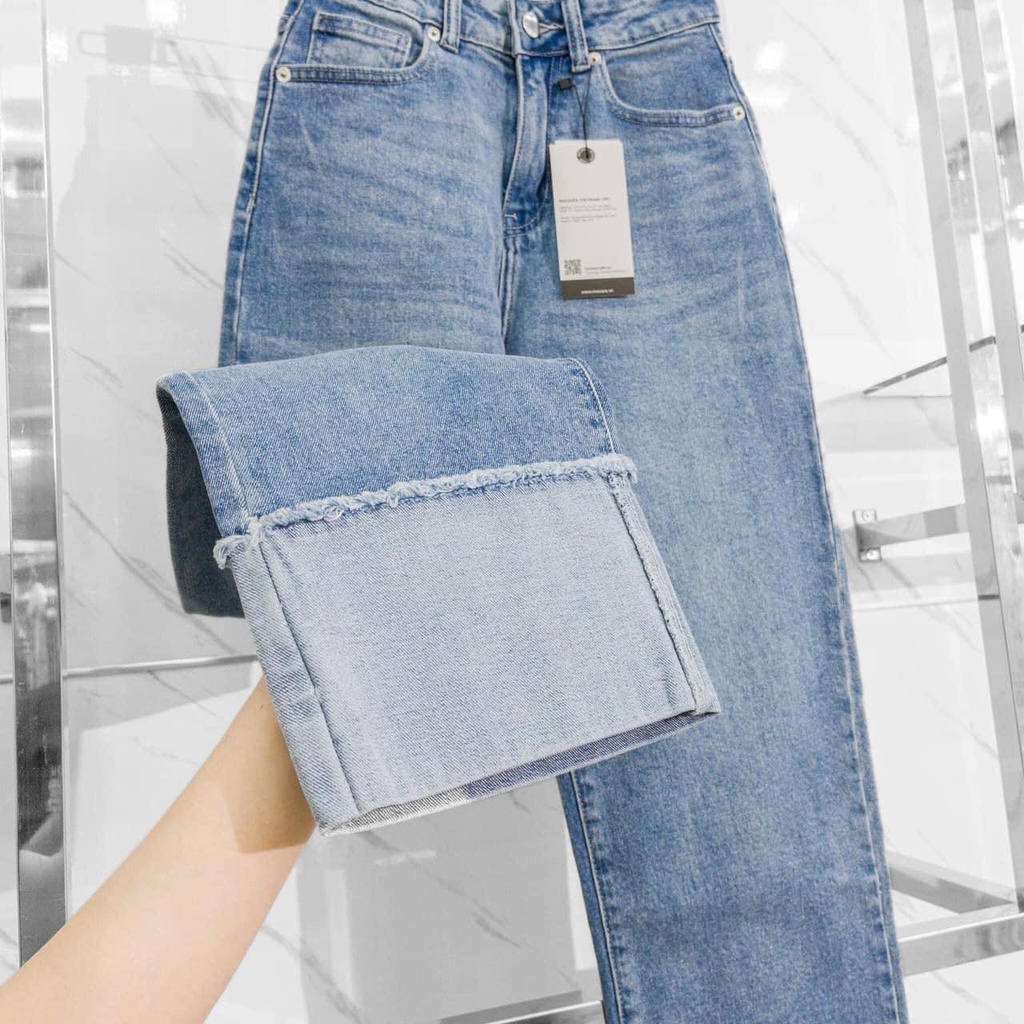 Quần slim jean nữ ống đứng lật lai - Quần bò nữ ống đứng co dãn Hot trend quảng châu lưng cao hàng sẵn