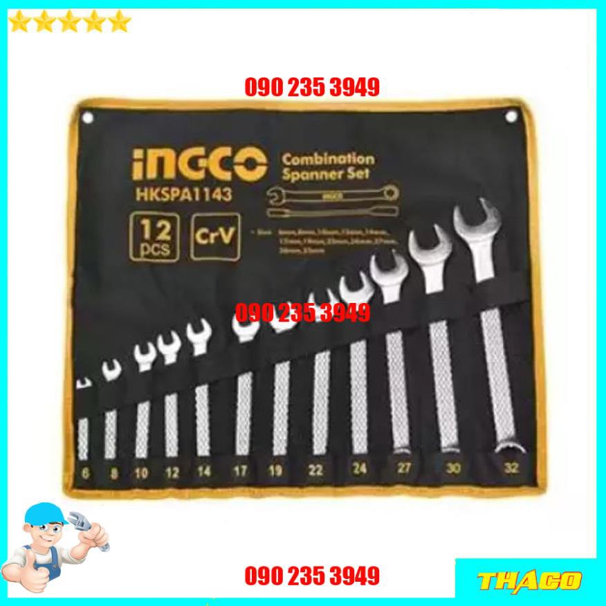 Bộ cờ lê vòng miệng 2 miệng 2 vòng 6-32mm 12 cái Total Ingco sơn bóng chất liệu Cr-V bền bỉ chắc chắn 1234