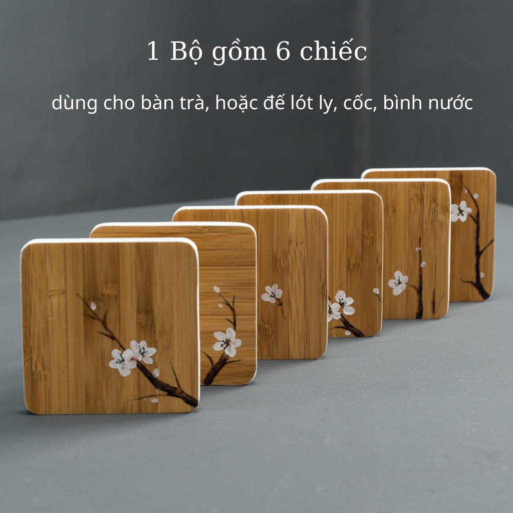 [Mã LT50 giảm 50k đơn 250k] Bộ 6 chiếc đế lót cốc, ly, chén bằng tre thiên nhiên TiLoKi TDL03 kích thước 8,1x8,1x1cm