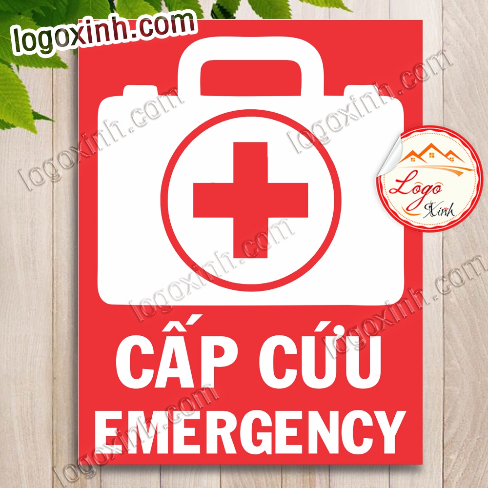 LOGO TEM STICKER BIỂN BÁO CẤP CỨU - EMERGENCY - TÌNH HUỐNG KHẨN CẤP