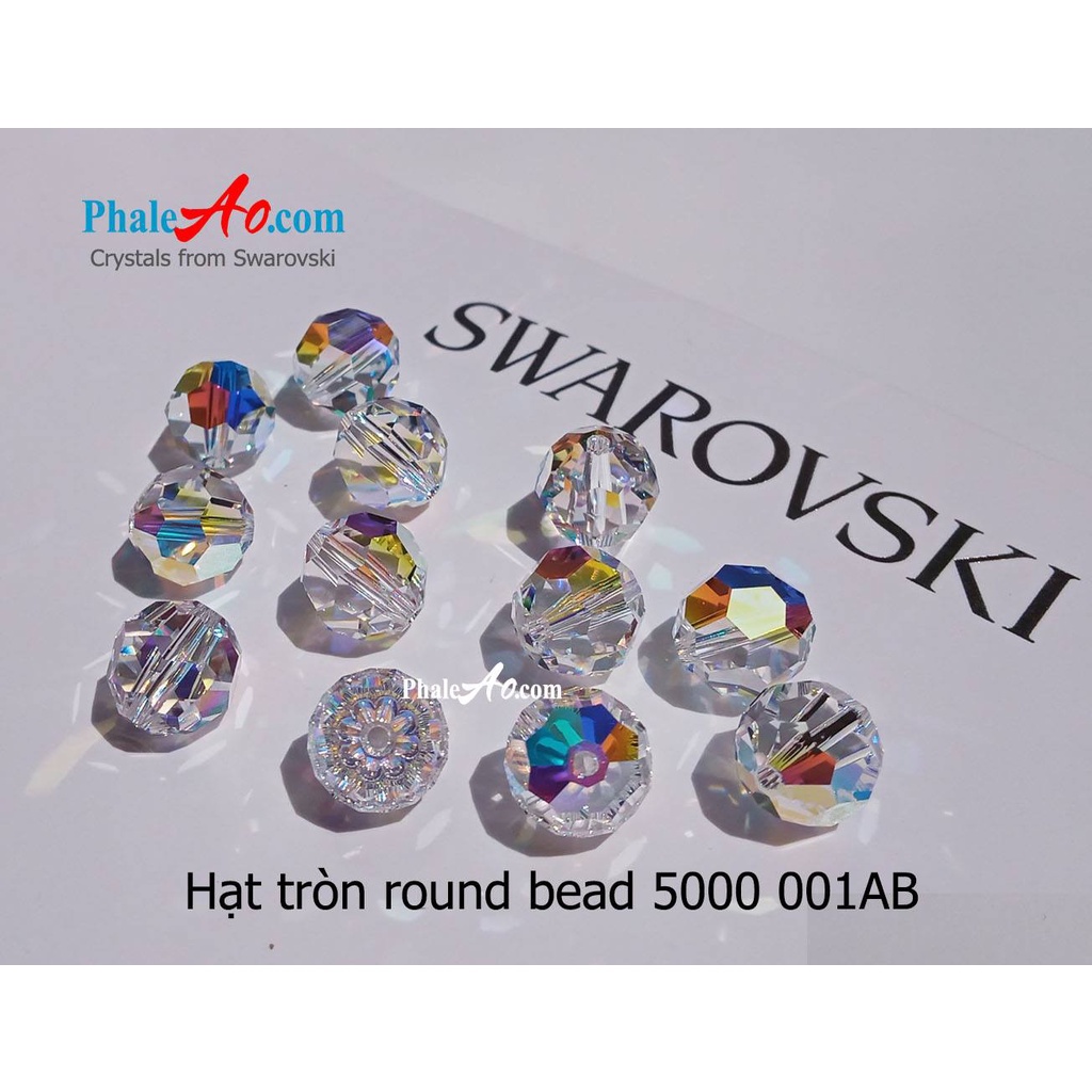 Chuỗi Mân Côi 50 hạt tròn 8ly pha lê Swarovski crystal classic bead 5000 001AB - PhaleAo NVJ