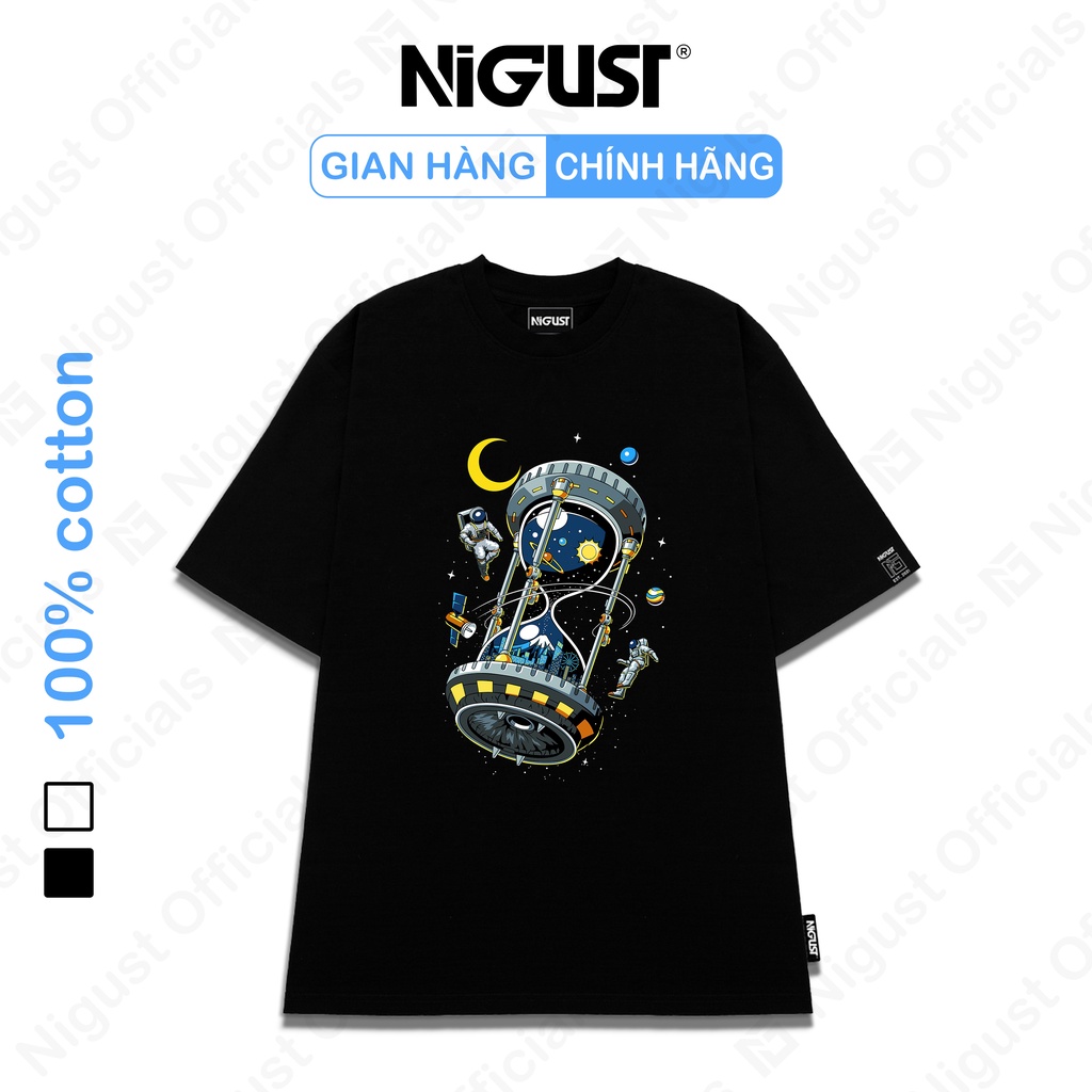 Áo Thun đen trắng tay lỡ NIGUST Hourglass N111 vải cotton cao cấp 4C Fullbox