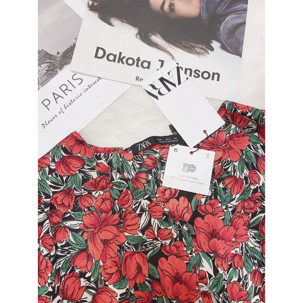 VÁY HOA ĐỎ VINTAGE CỔ V CHUN EO | BigBuy360 - bigbuy360.vn