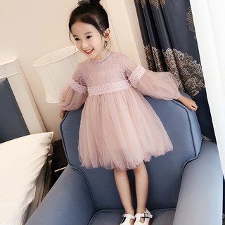 Đầm Bé Gái Tay Dài Phối Lưới