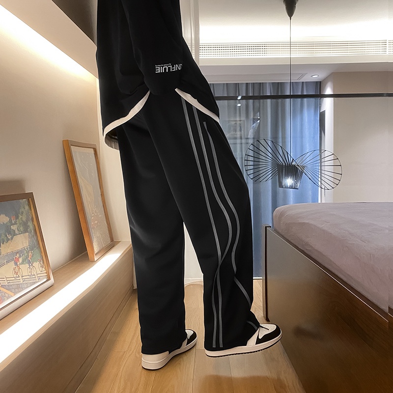 quần ống rộng Họa Tiết Sọc Phản Quang Phong Cách Hàn Quốc Dành Cho Nam