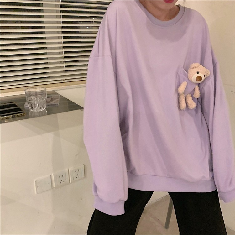 [SIÊU XINH] Áo thun dài tay nữ Gấu Bông phom rộng chất thun dày giá rẻ cực xinh 3 màu (Sỉ từ 5sp bất kì) | BigBuy360 - bigbuy360.vn