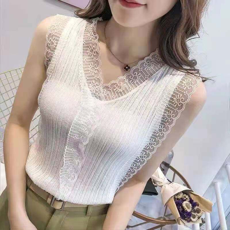 Áo Tank Top Dệt Kim Cổ Chữ V Màu Sắc Thanh Lịch