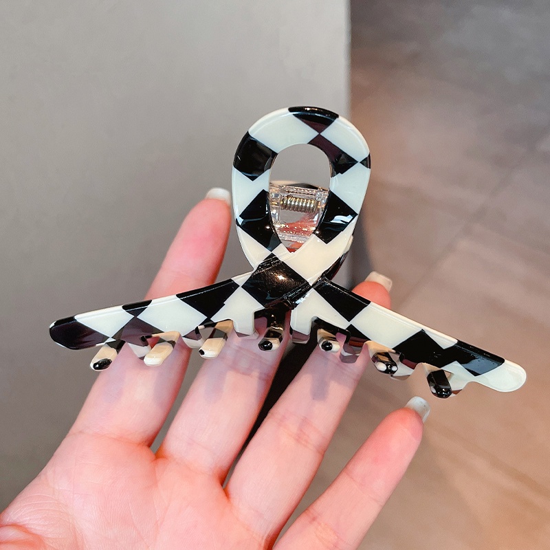 Kẹp tóc bản lớn họa tiết ca rô phong cách Hàn Quốc