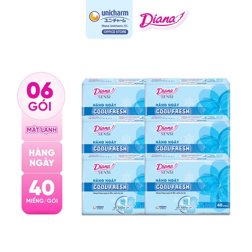 Bộ 6 Băng vệ sinh Diana hàng ngày Sensi Cool Fresh gói 40 miếng