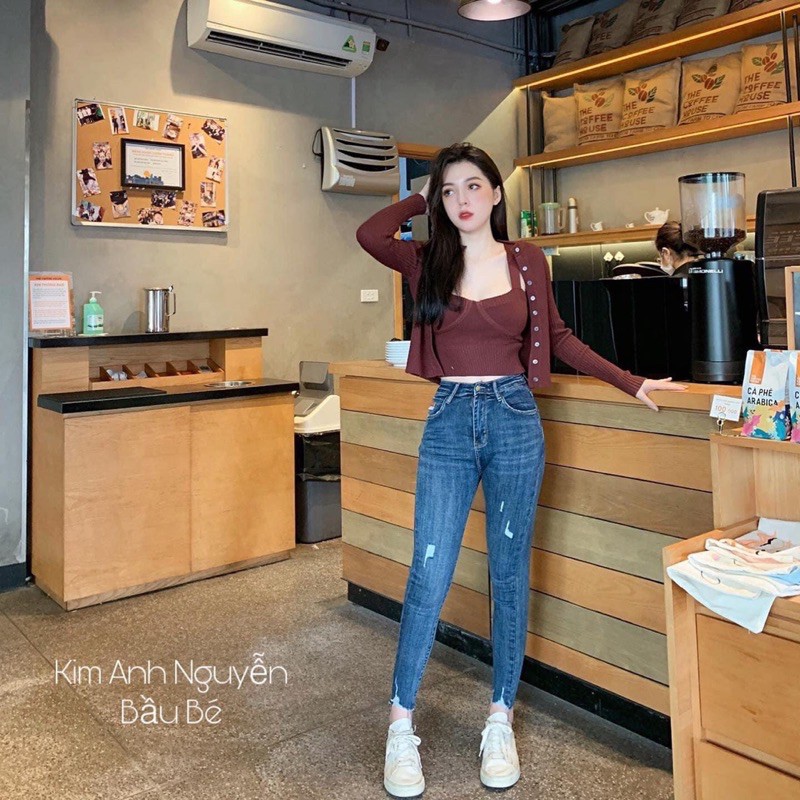 BÁN SỈ QUẦN JEAN MÀU XANH M1089 CẠP CAO CHO NỮ | BigBuy360 - bigbuy360.vn