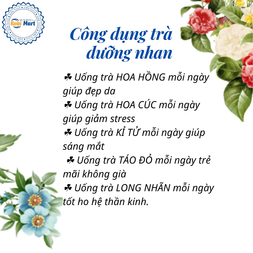 Trà dưỡng nhan Robi Mart - Set 30 gói an thần, chống lão hóa đẹp da - Tặng bình 1 lít, đường, mật ong, túi vải