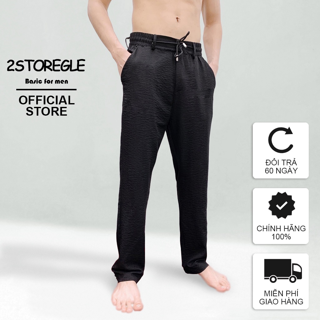 Quần Đũi Đen Trắng Nam 2STOREGLE Mặc Hè Chất Đũi Dài Mát Mịn Không Xù Lông Ống Rộng Cạp Chun Dây Rút