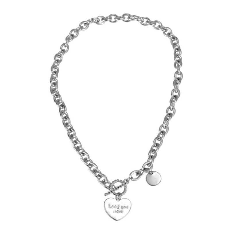 Dây chuyền ngắn bằng thép không gỉ hình trái tim và chữ I Love phong cách hip hop