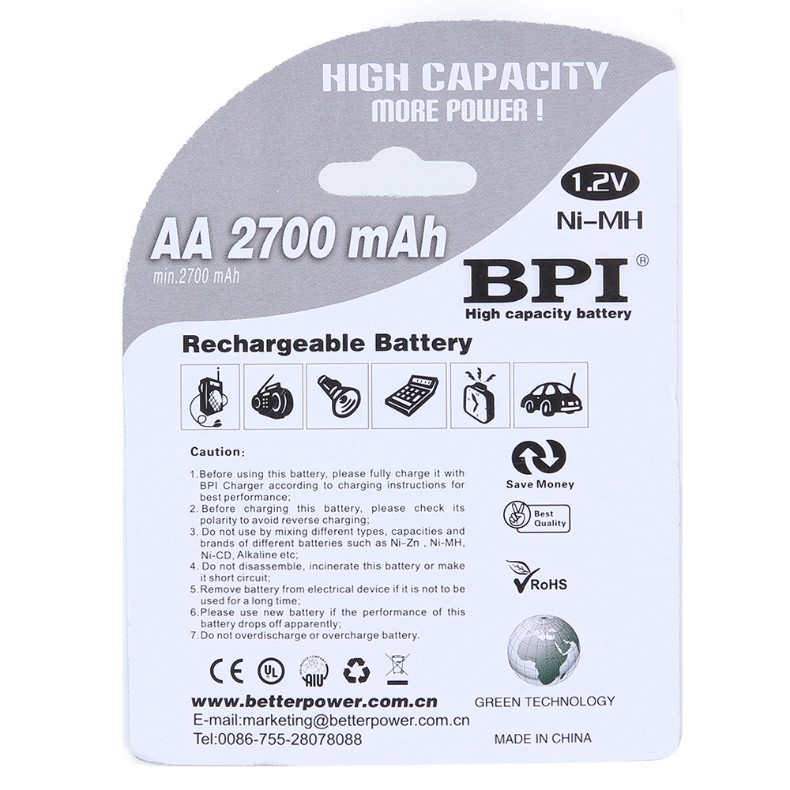 [P24] Pin sạc BPI NiMH 1.2v AA dung lượng lớn 2700 mAh - loại tốt