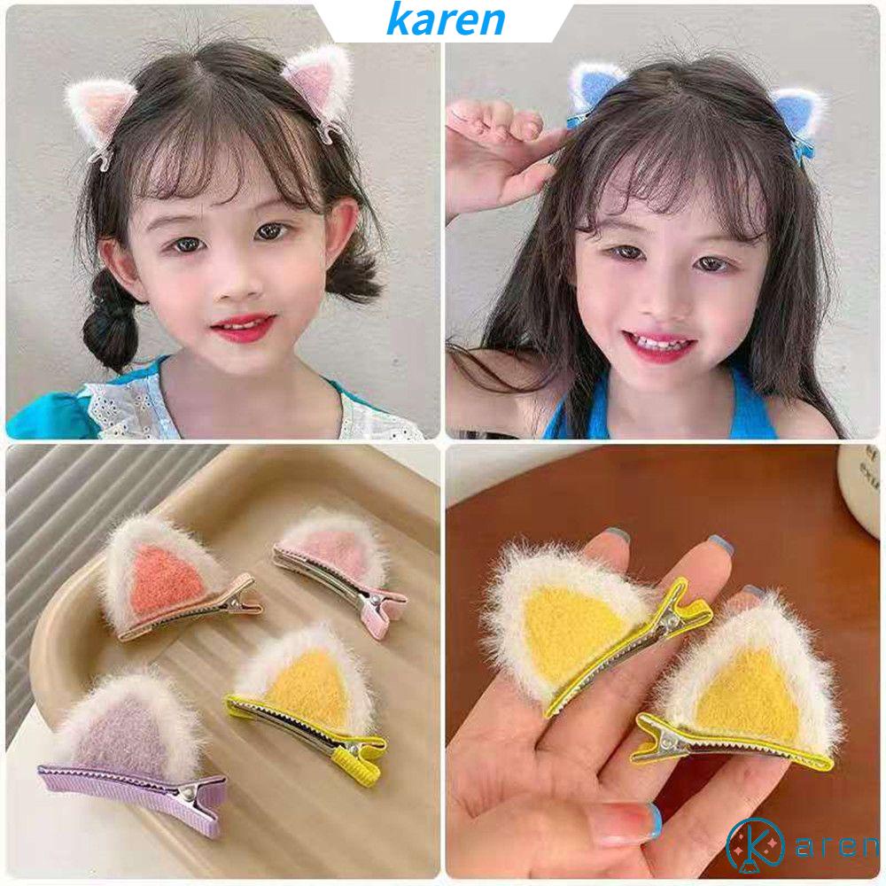 Set 2 Kẹp Tóc Tai Thỏ Bông 3D Dễ Thương Dành Cho Bé Gái