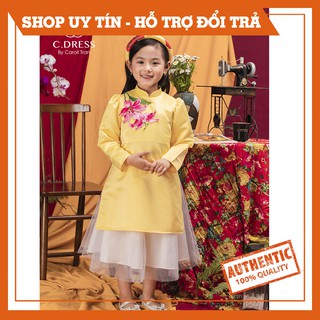 [HÀNG THIẾT KẾ] Áo Dài Tết Bé Gái, Aodai Cách Tân Cho Bé Mặc Tết Màu VàngThêu Hoa