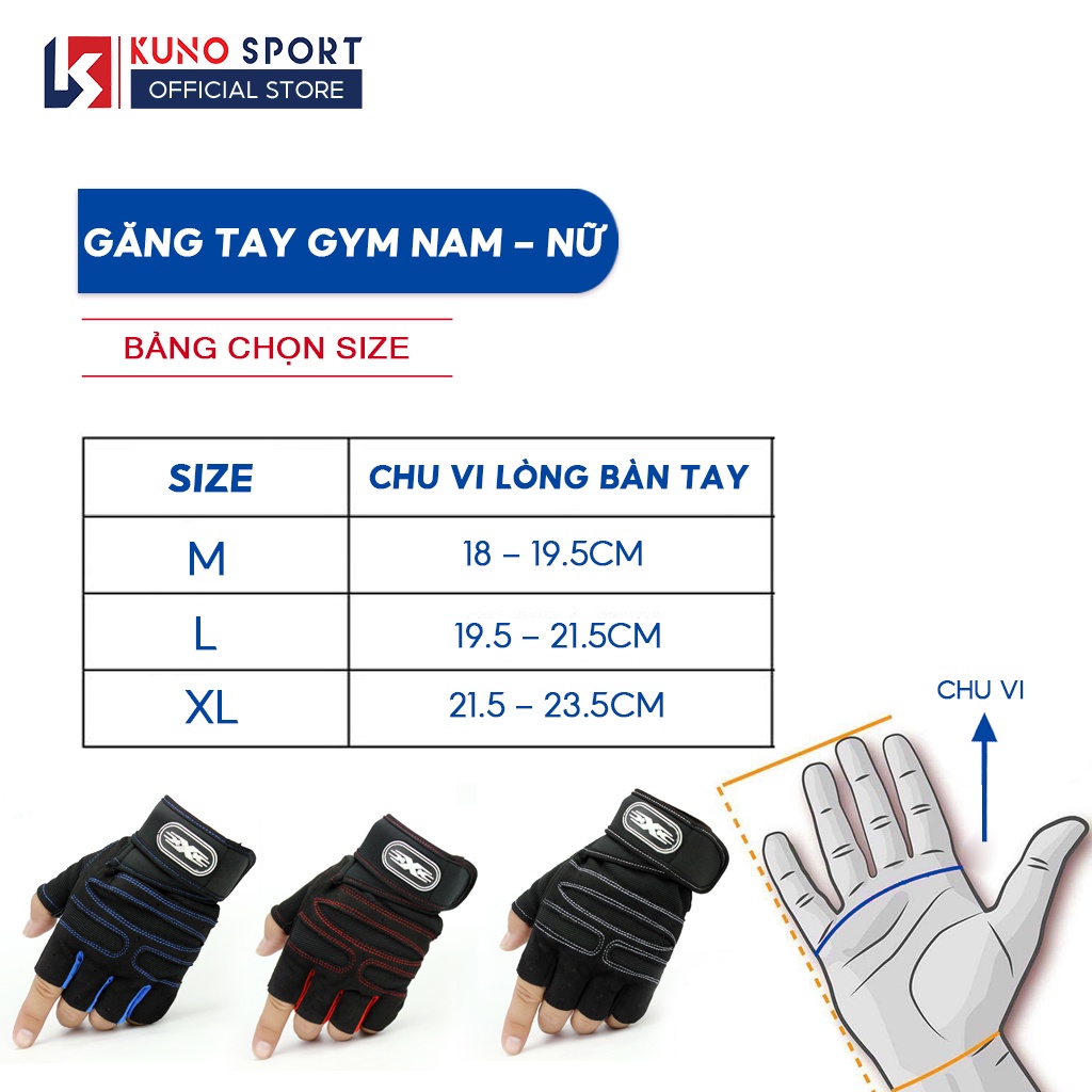 Găng Tay Tập Gym KUNO SPORT Chống Trượt Phù Hợp Cho Cả Cho Nam Và Nữ
