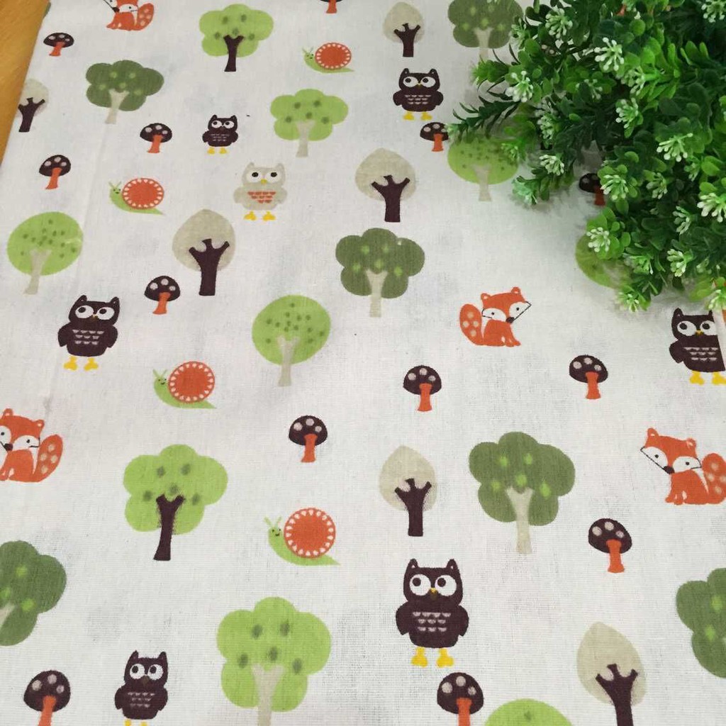 Vải linen họa tiết Hoạt hình cú mèo V-K03