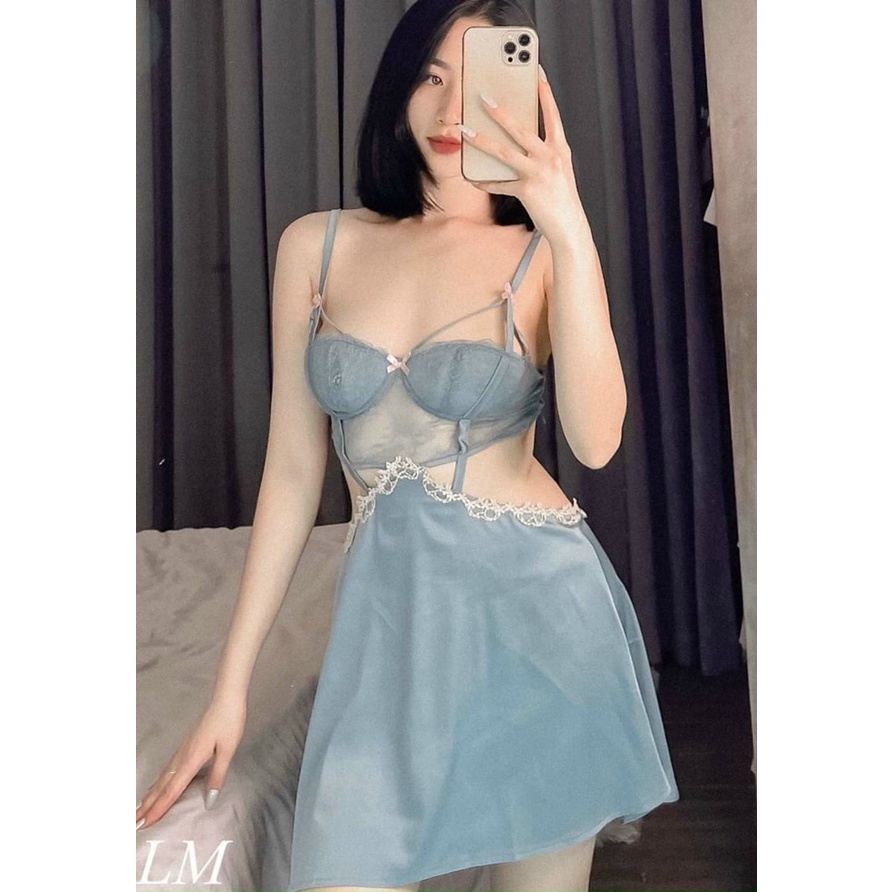 Váy ngủ lụa đáp ren ngực Tea Store V61 V62