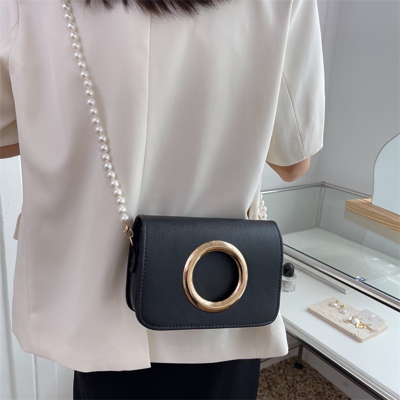 IELGY Túi Đeo Vai Hình Vuông Cỡ Nhỏ Đính Ngọc Trai nhân tạo Phối Dây Xích Kiểu Hàn Quốc Thời Trang Cho Nữ