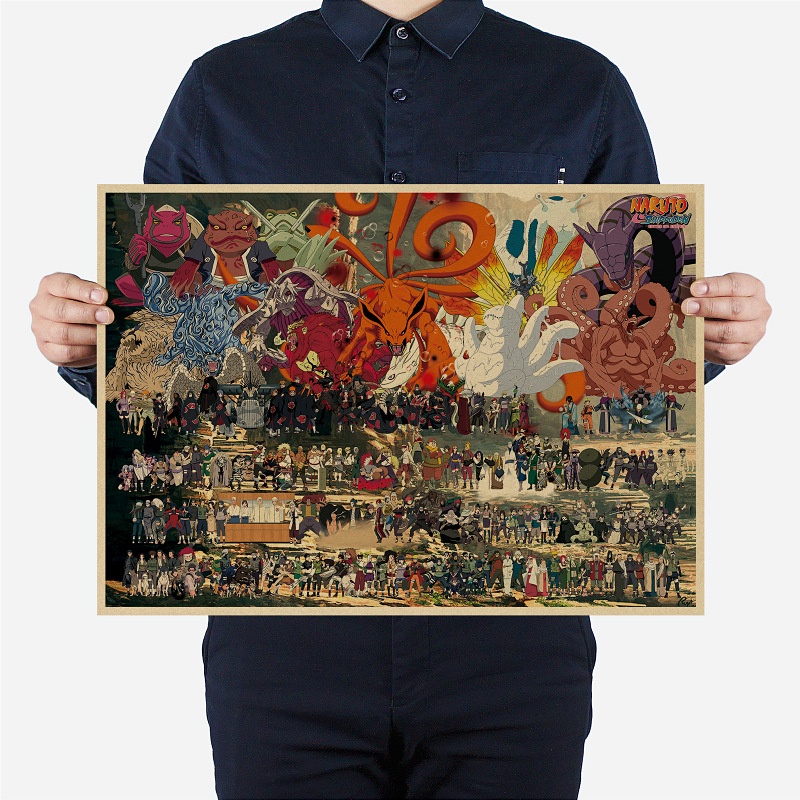 Tranh poster anime Naruto dán tường, phong cách vintage kích thước 50.5*35cm trang trí độc đáo