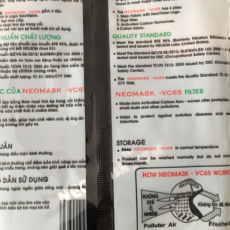 Khẩu trang than hoạt tính NeoMask VC-65 (Thun đeo tai hoặc dán sau gáy) | BigBuy360 - bigbuy360.vn