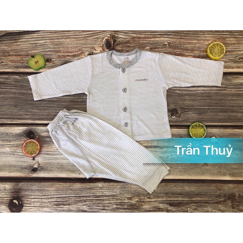 -Bộ nou baby kẻ dài tay cài khuy cho bé từ sơ sinh từ 0-24 tháng