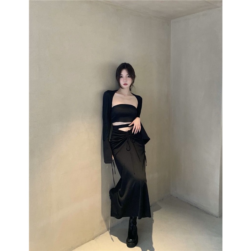 Bộ Đồ Bơi Một Mảnh Ôm Eo Có Dây Rút Màu Đen Dành Cho Nữ