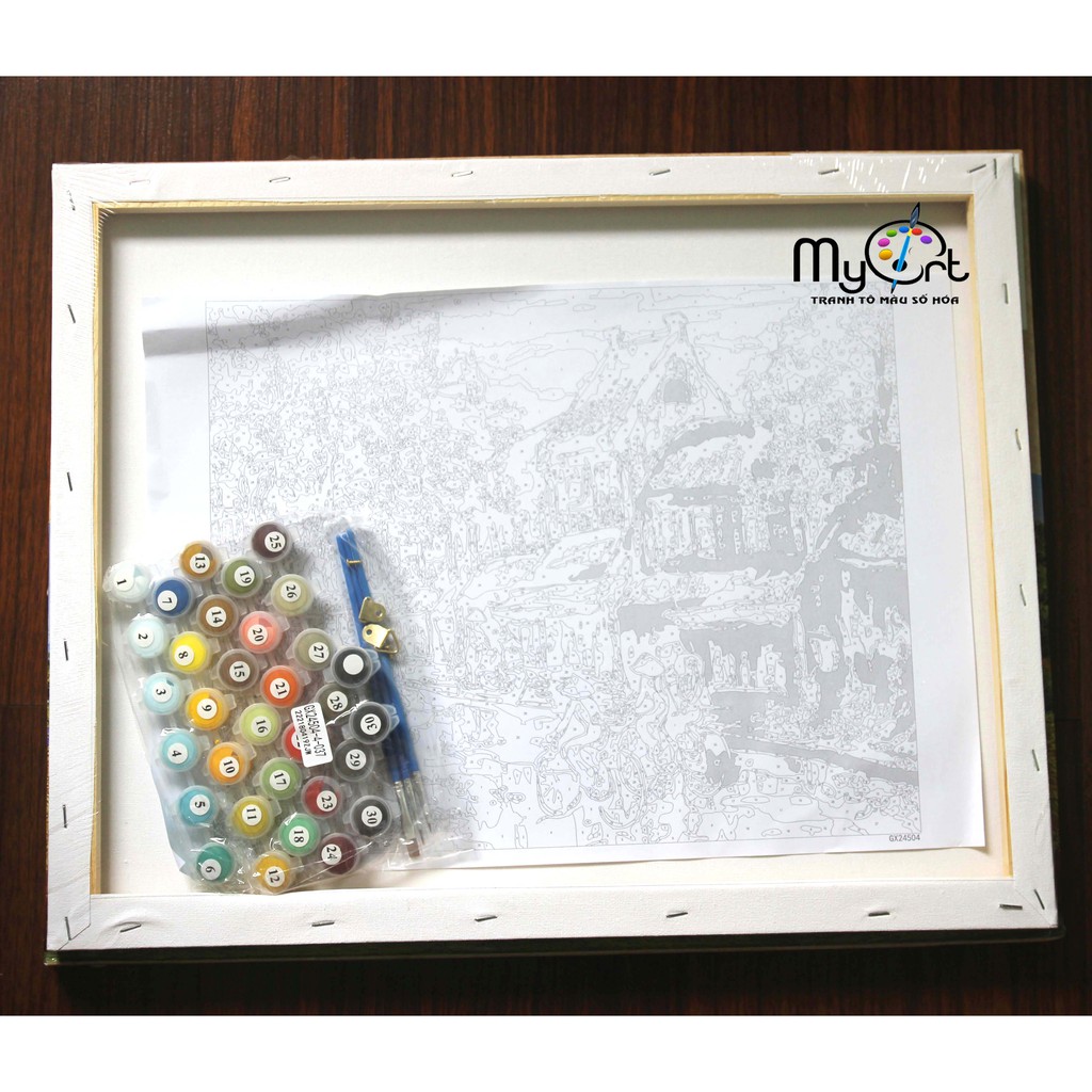 Tranh tự tô màu sơn dầu số hóa - Mã DV0844 Tranh động vật chó sói dưới ánh trăng