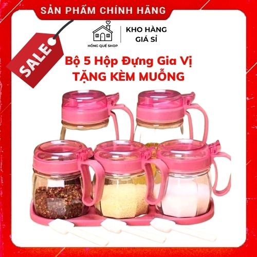 Bộ 5 Món Thủy Tinh Đựng Gia Vị Kèm Muỗng