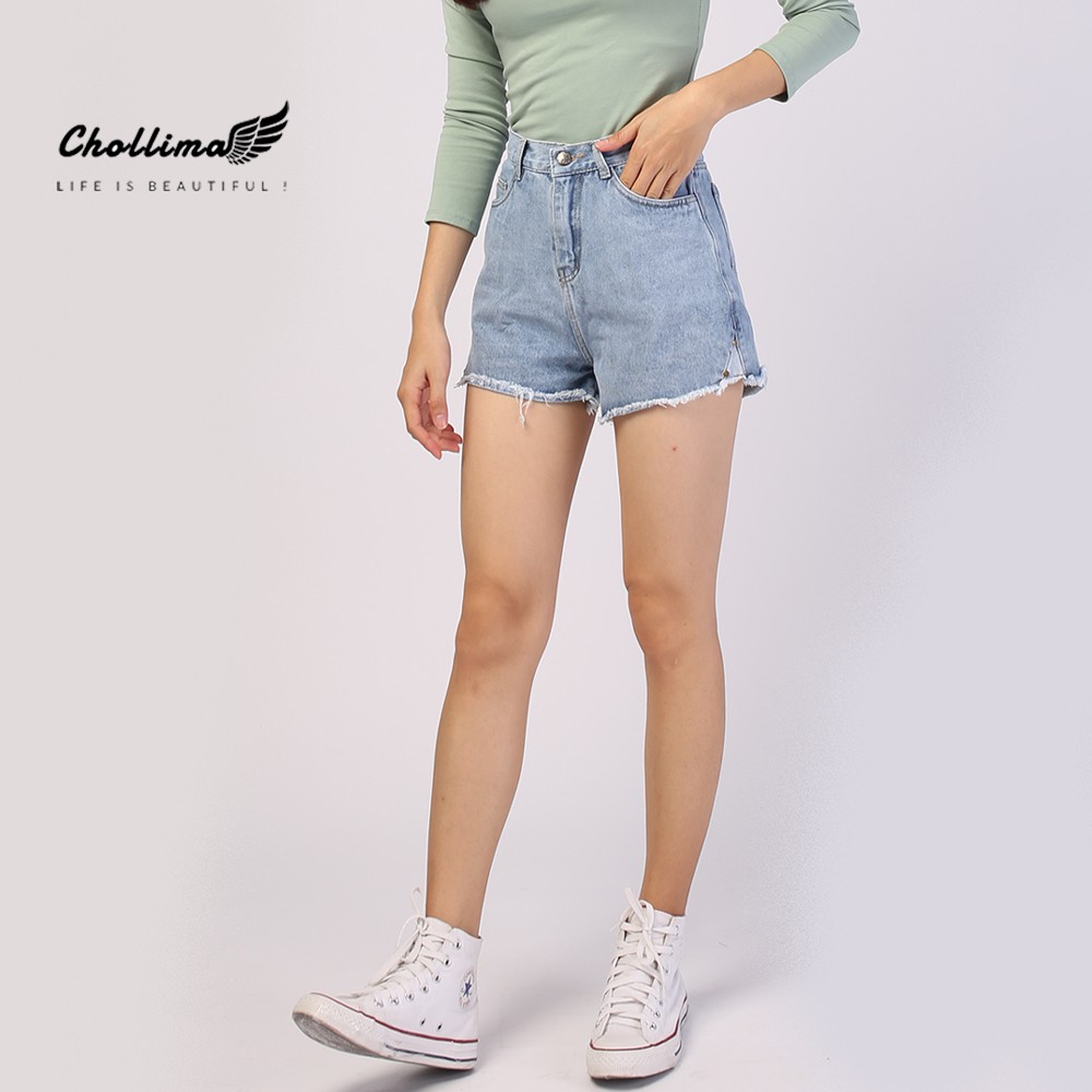 Quần short jeans nữ Chollima tua lai 2 nút QS013 ulzzang phong cách hàn quốc