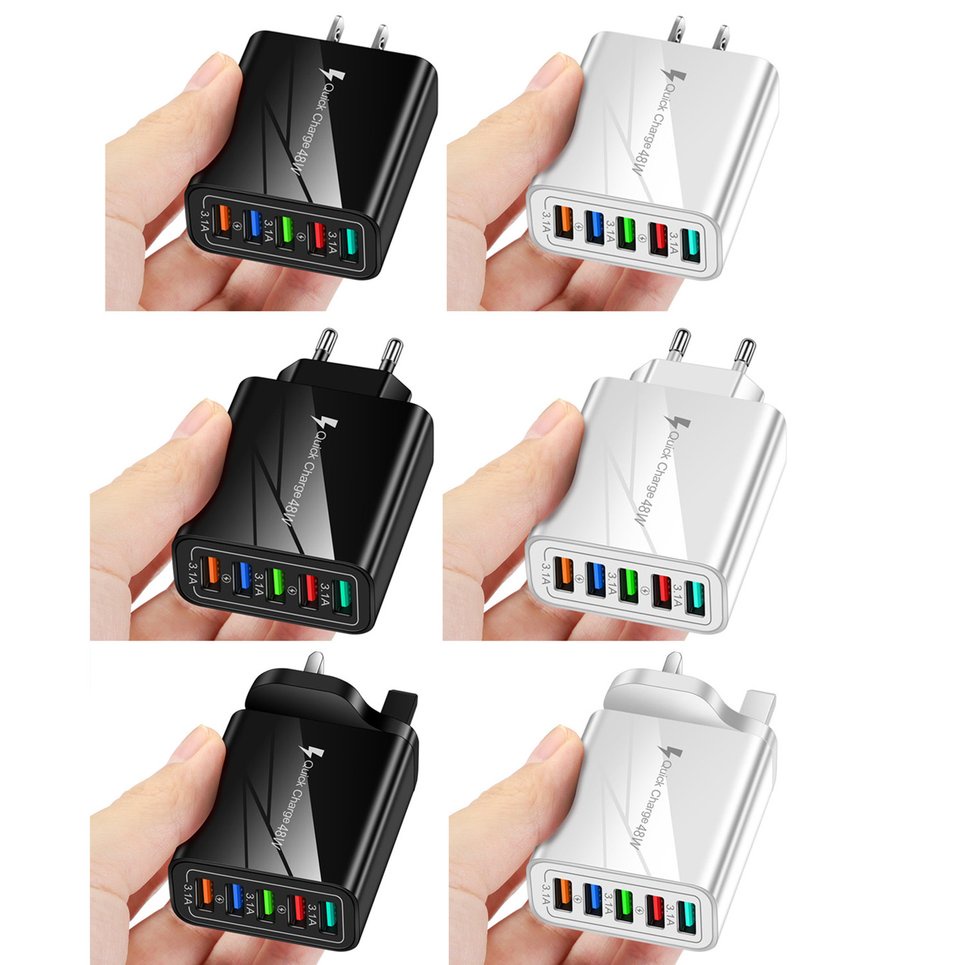 USB Charger 5 Ports Quick Charge Universal Wall Chargers Luminous Wall Charger