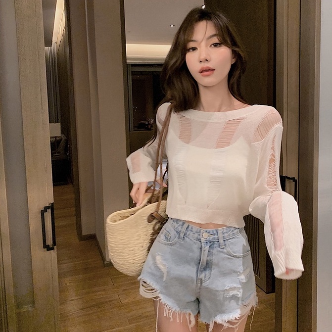 Áo cardigan dệt kim ZHELIHANGFEI tay dài eo cao cột dây trẻ trung thời trang