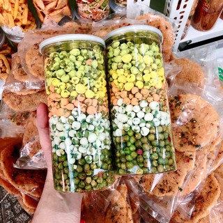 Đậu hà lan mix ngũ vị, tỏi ớt, wasabi, sầu riêng, sữa, phô mai hộp pet 450g