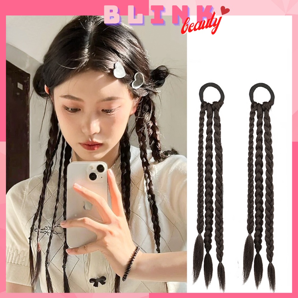 Tóc giả thắt bím dài đẹp cho nữ, 1 bên tóc tết giả tạo kiểu thắt bính phong cách y2k Hàn Quốc thời trang EX07