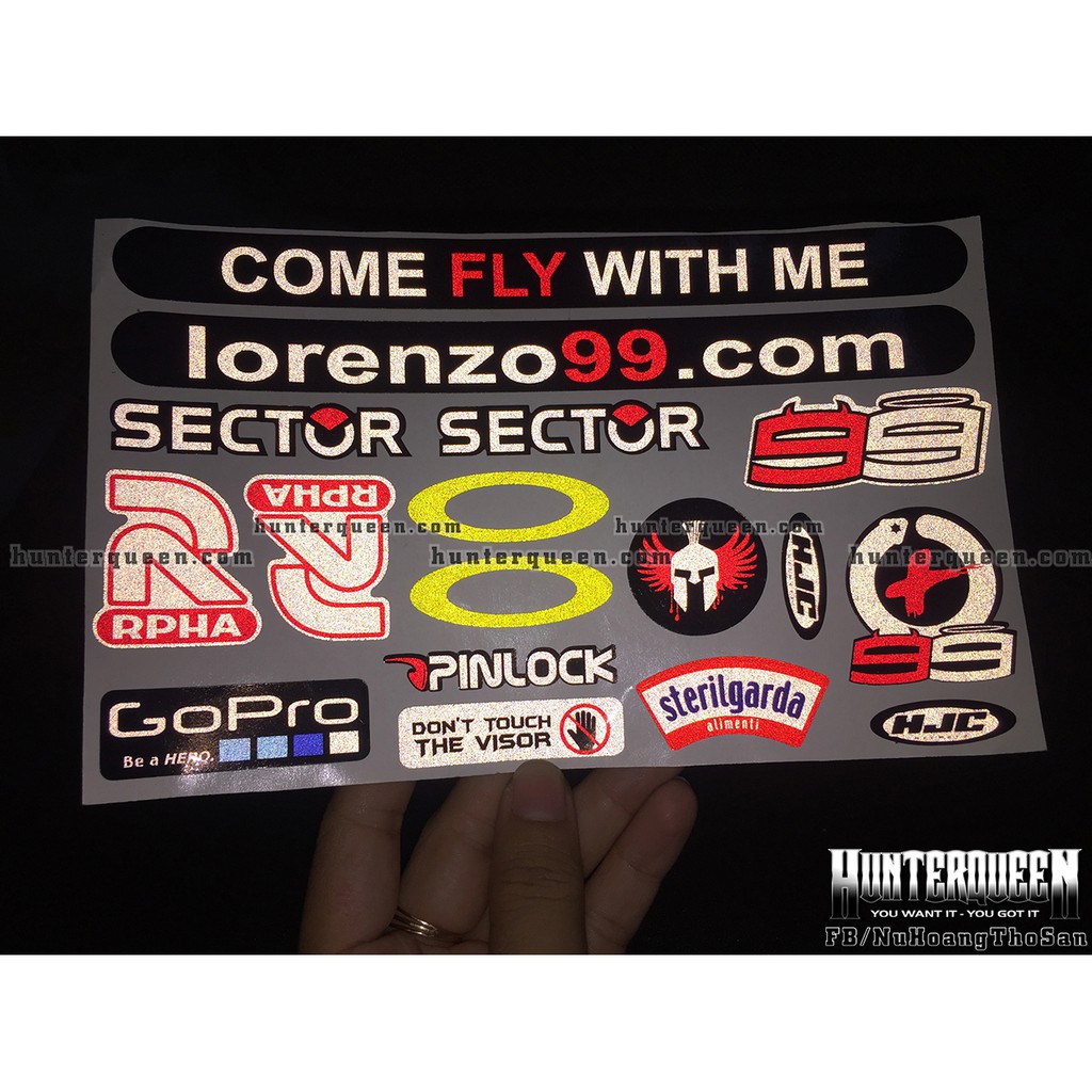 Hình dán logo LORENZO 99 RPHA phản quang [20x12.3cm]. Decal sticker chống nước, tem dán nón bảo hiểm fullface